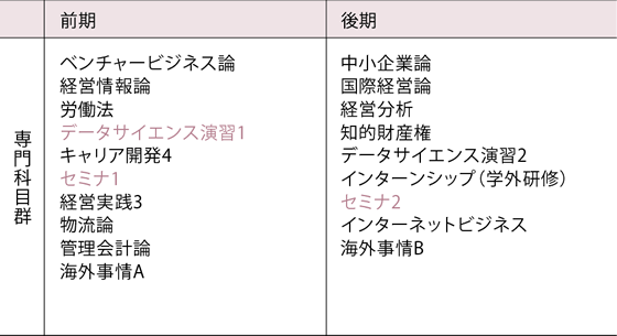 3年次のカリキュラム